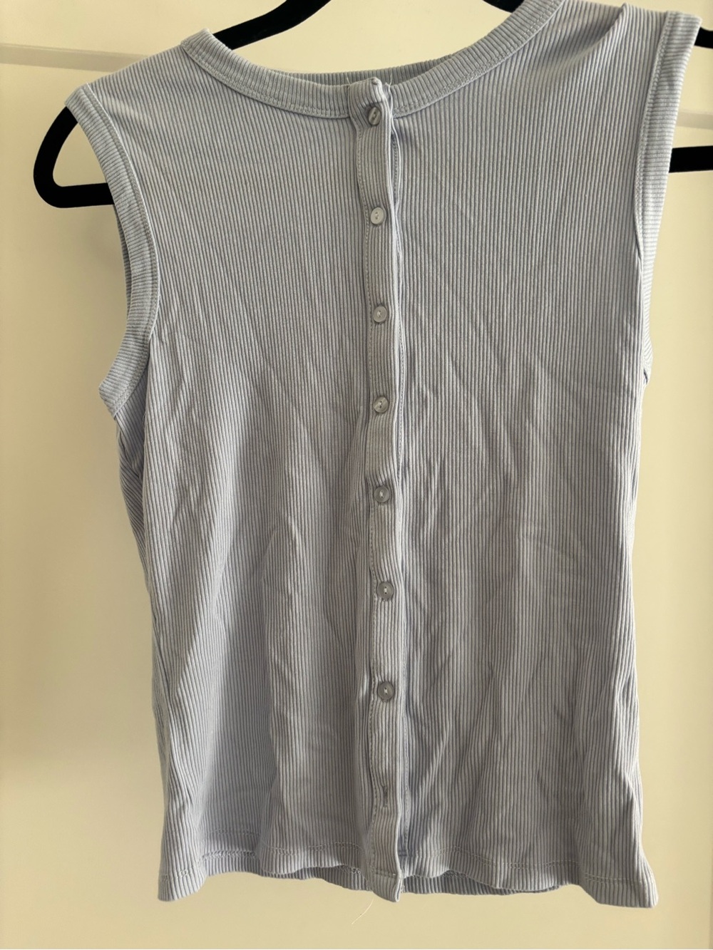 Pink Rose Light Blue Ribbed Button-Back Tank